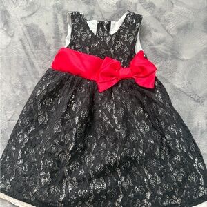 Elegant Black Lace Kids Dress with Red Bow